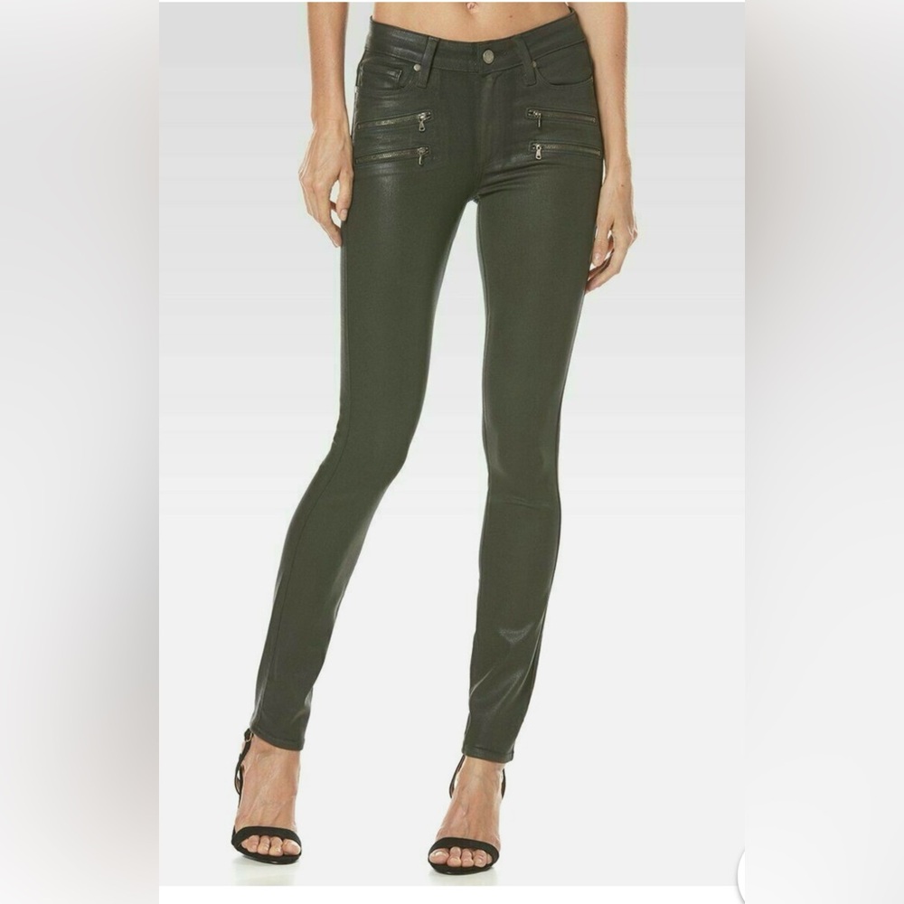 NWT! Paige Denim Edgemont Genuine Leather Pants Juniper Green. Size 24!